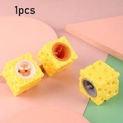 Cheese Mouse Cup Silicone Squeeze Toy Yellow Squirrel