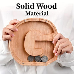 Wooden Letter Piggy Bank Transparent Glass Coin Bank