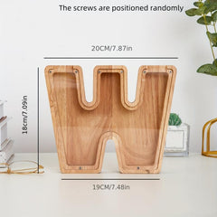 Wooden Letter Piggy Bank Transparent Glass Coin Bank