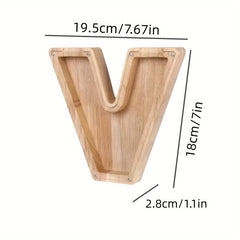Wooden Letter Piggy Bank Transparent Glass Coin Bank