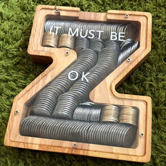 Wooden Letter Piggy Bank Transparent Glass Coin Bank