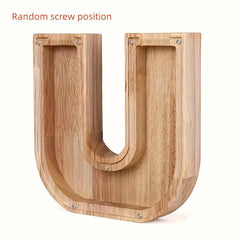 Wooden Letter Piggy Bank Transparent Glass Coin Bank