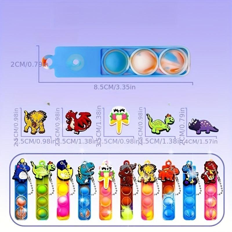 16pcs Dino Pop Fidget Toys Random Designs Cartoon Keychain Relief Stress Toys