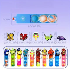 16pcs Dino Pop Fidget Toys Random Designs Cartoon Keychain Relief Stress Toys