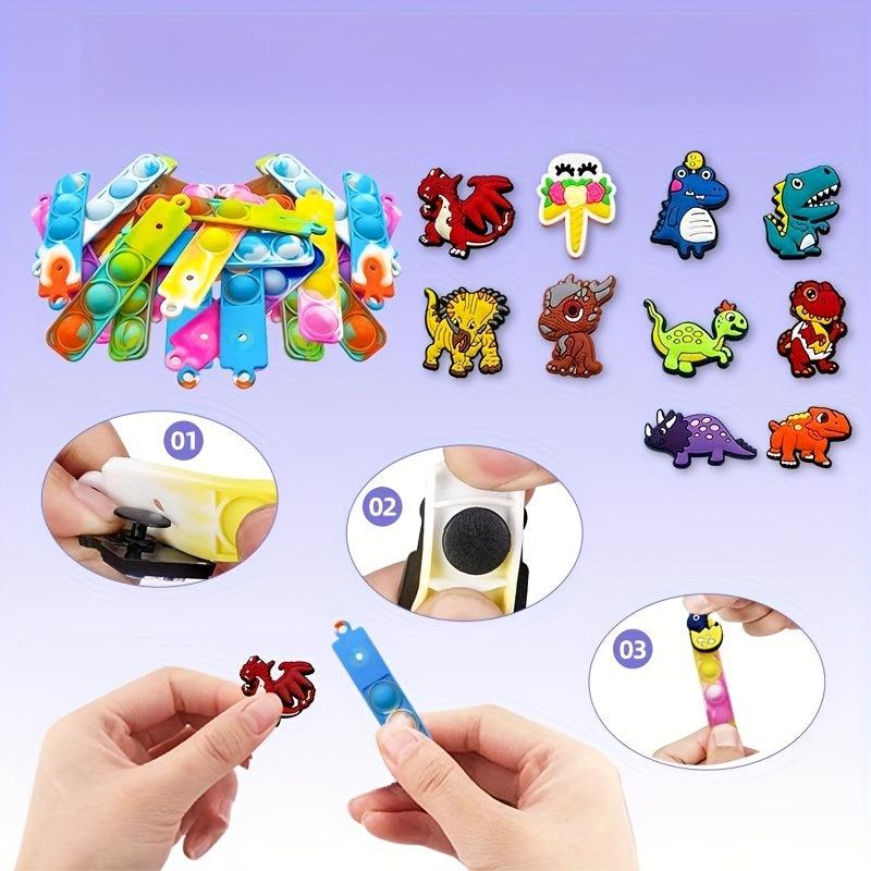 16pcs Dino Pop Fidget Toys Random Designs Cartoon Keychain Relief Stress Toys
