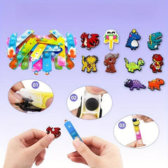 16pcs Dino Pop Fidget Toys Random Designs Cartoon Keychain Relief Stress Toys