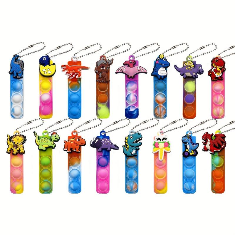 16pcs Dino Pop Fidget Toys Random Designs Cartoon Keychain Relief Stress Toys