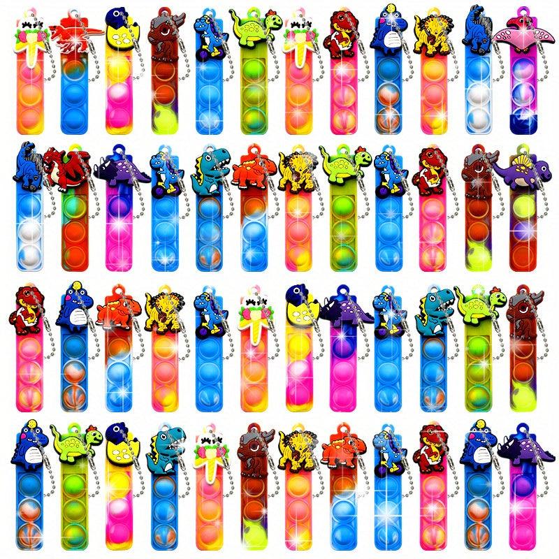 16pcs Dino Pop Fidget Toys Random Designs Cartoon Keychain Relief Stress Toys