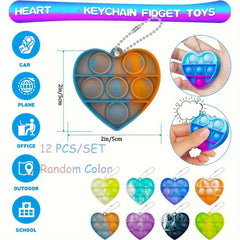 12pcs Random Heart 5 Silicone Pop Fidget Keychain Toy