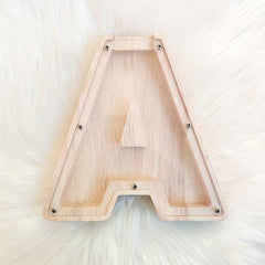 Creative Wooden English Letter Piggy Bank Toy Decor Handicraft