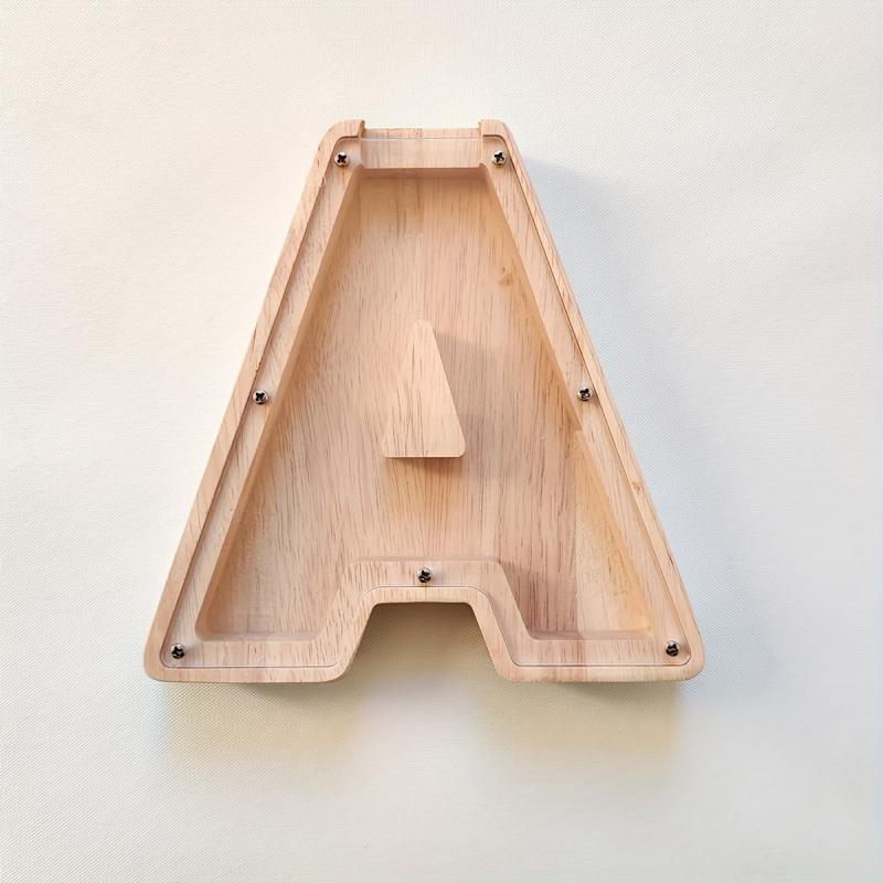 Creative Wooden English Letter Piggy Bank Toy Decor Handicraft