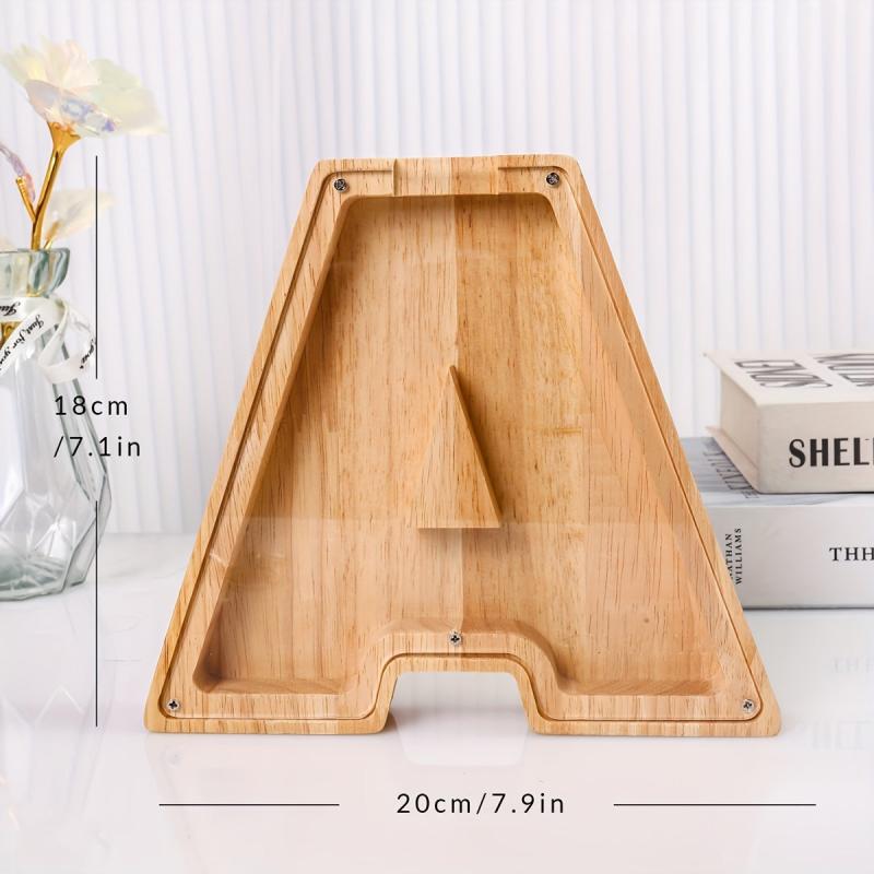 Creative Wooden English Letter Piggy Bank Toy Decor Handicraft