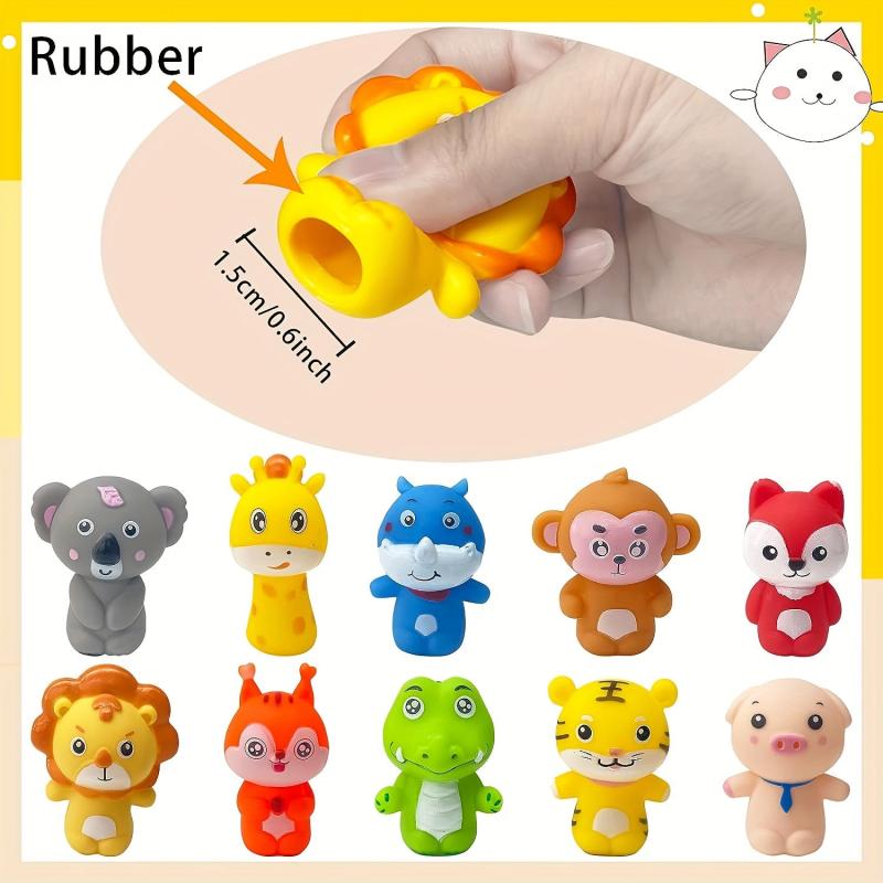 10pcs Rubber Animal Finger Puppets for Toddlers - Party Toys for Kids & Adults