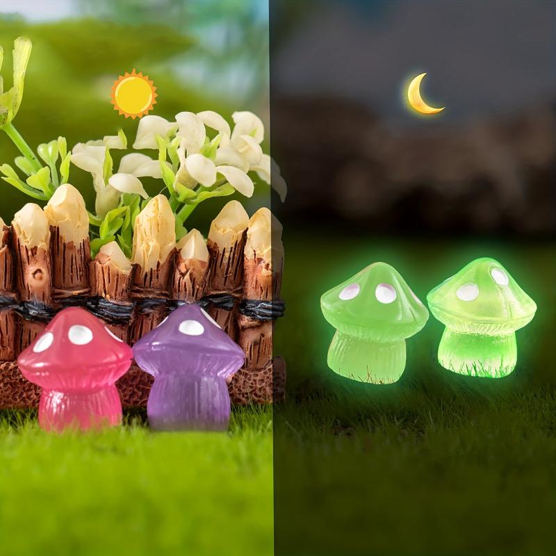 Glow-in-the-Dark 8pcs Mini Resin Mushrooms for DIY Party Decors