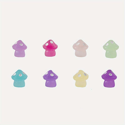 Glow-in-the-Dark 8pcs Mini Resin Mushrooms for DIY Party Decors