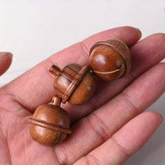 Flower Pear Wood Carved Keychain Pendant Necklace