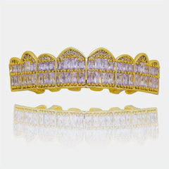 18K Unisex Teeth Grillz with CZ Stones - Men & Women