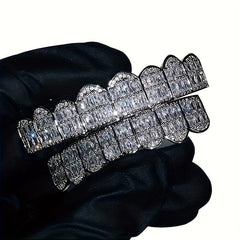 18K Unisex Teeth Grillz with CZ Stones - Men & Women