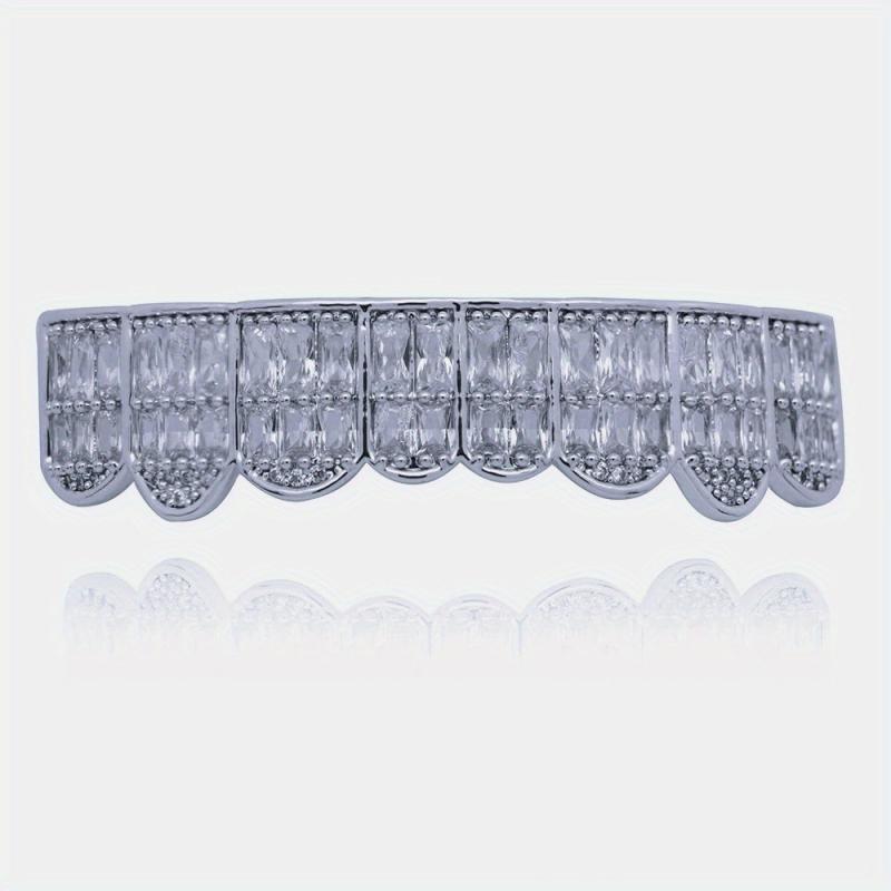 18K Unisex Teeth Grillz with CZ Stones - Men & Women