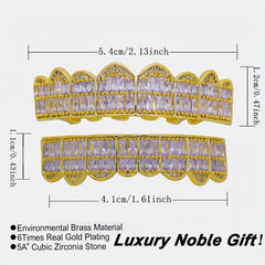 18K Unisex Teeth Grillz with CZ Stones - Men & Women