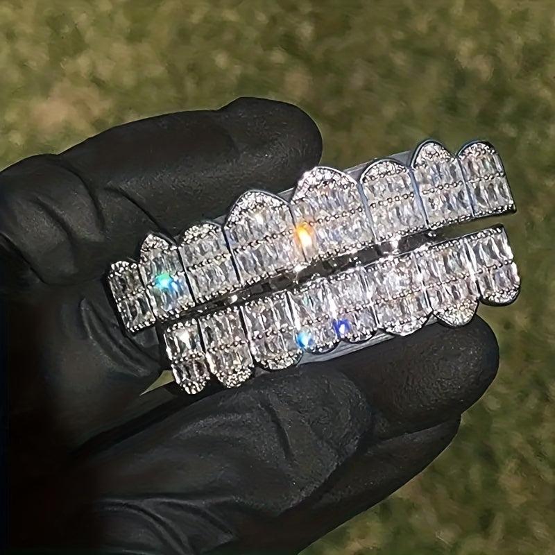 18K Unisex Teeth Grillz with CZ Stones - Men & Women