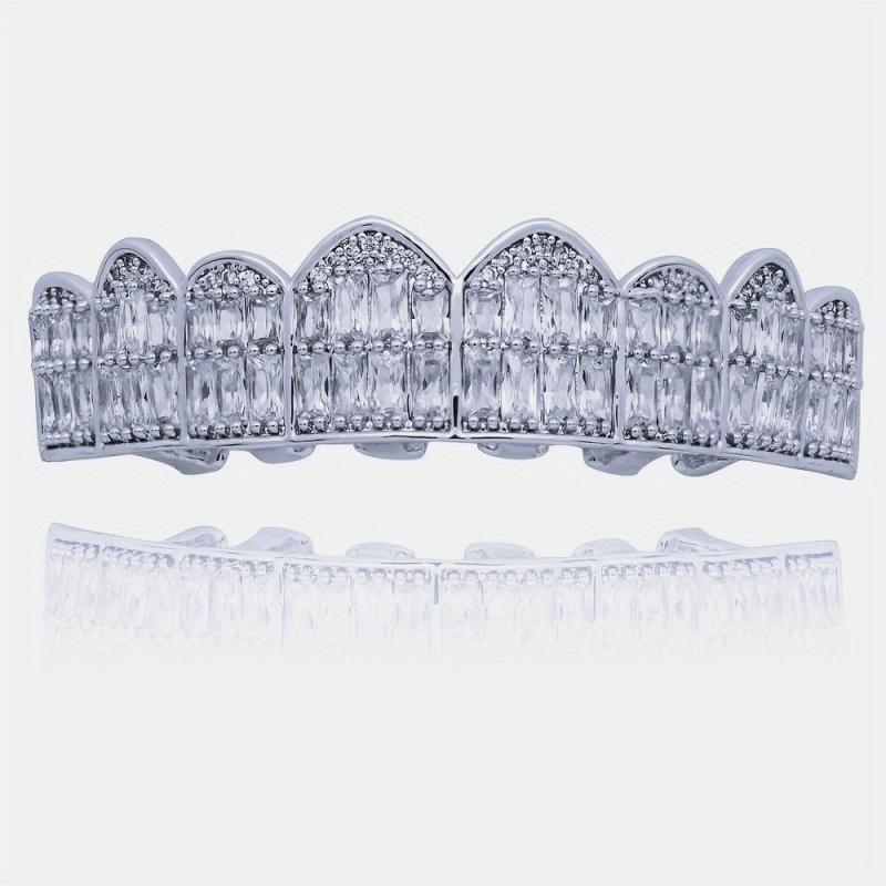 18K Unisex Teeth Grillz with CZ Stones - Men & Women