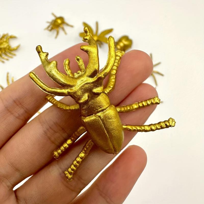 12pcs Golden Insect Models Spider Beetle Unicorn Butterfly Bee Dragonfly
