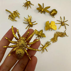 12pcs Golden Insect Models Spider Beetle Unicorn Butterfly Bee Dragonfly