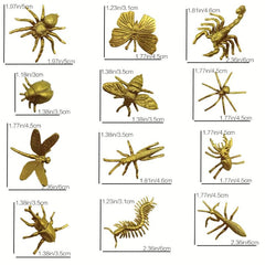 12pcs Golden Insect Models Spider Beetle Unicorn Butterfly Bee Dragonfly