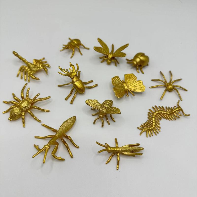 12pcs Golden Insect Models Spider Beetle Unicorn Butterfly Bee Dragonfly