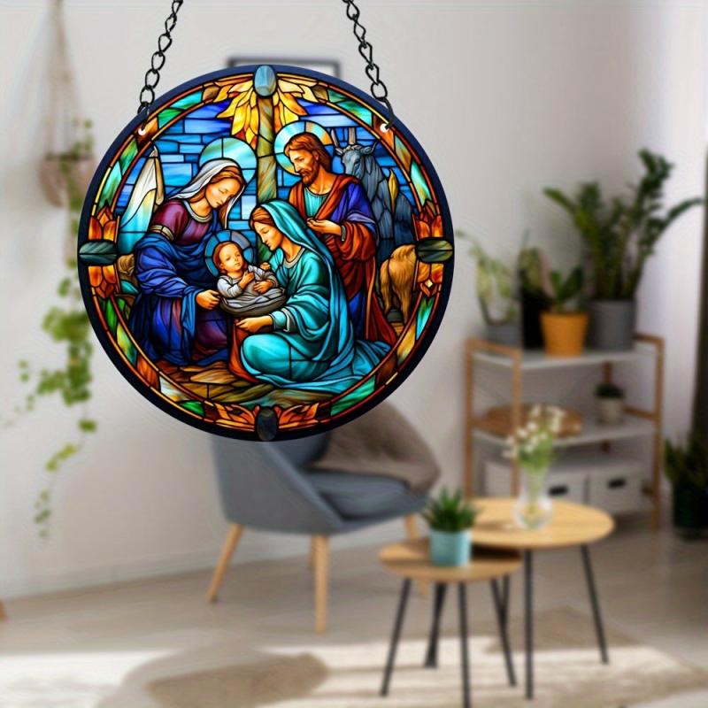 Jesus Stained Acrylic Window Suncatcher Ornament Outdoor Decor