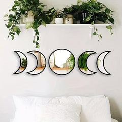 Set Of 5pcs Wooden Moon Mirror Decorative Mirror Wall Mounted Vanity Mirror