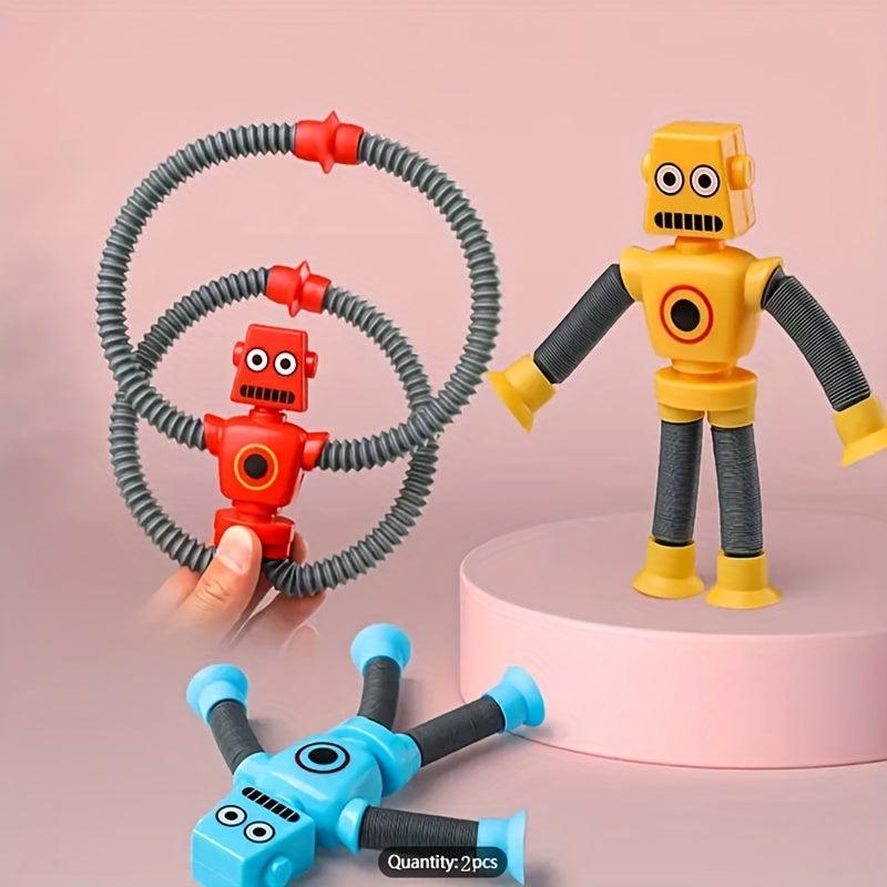 2pcs Cartoon Robot Decompressing Toys Telescopic Tubes