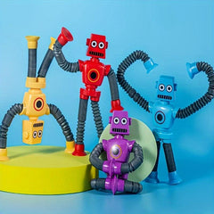 2pcs Cartoon Robot Decompressing Toys Telescopic Tubes
