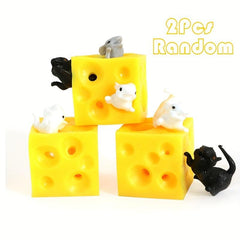 Rubber Cheese Fidget Toy with Mini Mice - Stress Relief for Adults