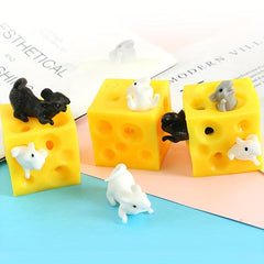 Rubber Cheese Fidget Toy with Mini Mice - Stress Relief for Adults
