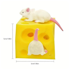 Rubber Cheese Fidget Toy with Mini Mice - Stress Relief for Adults