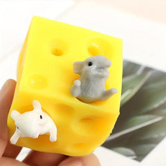 Rubber Cheese Fidget Toy with Mini Mice - Stress Relief for Adults