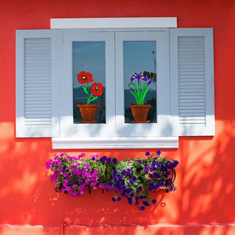 Red Flower Pot Stickers Wall Decor Window Glass Decoration