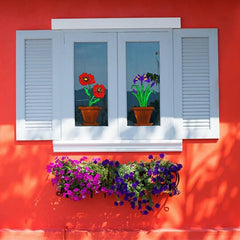 Red Flower Pot Stickers Wall Decor Window Glass Decoration