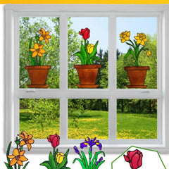 Red Flower Pot Stickers Wall Decor Window Glass Decoration