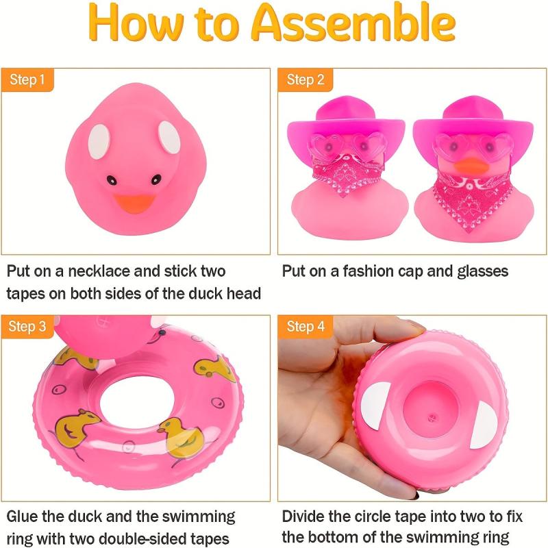 Duck DIY Toy Home Car Decor Gift Mini Hat Sunglasses Swim Ring Pink Duck