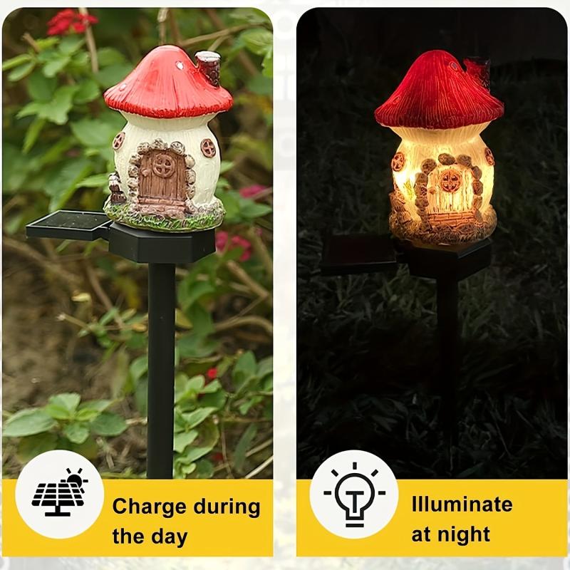 Mushroom Fairy House Resin Solar Ground Plug Lights for Outdoor Decor