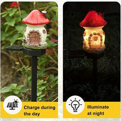 Mushroom Fairy House Resin Solar Ground Plug Lights for Outdoor Decor