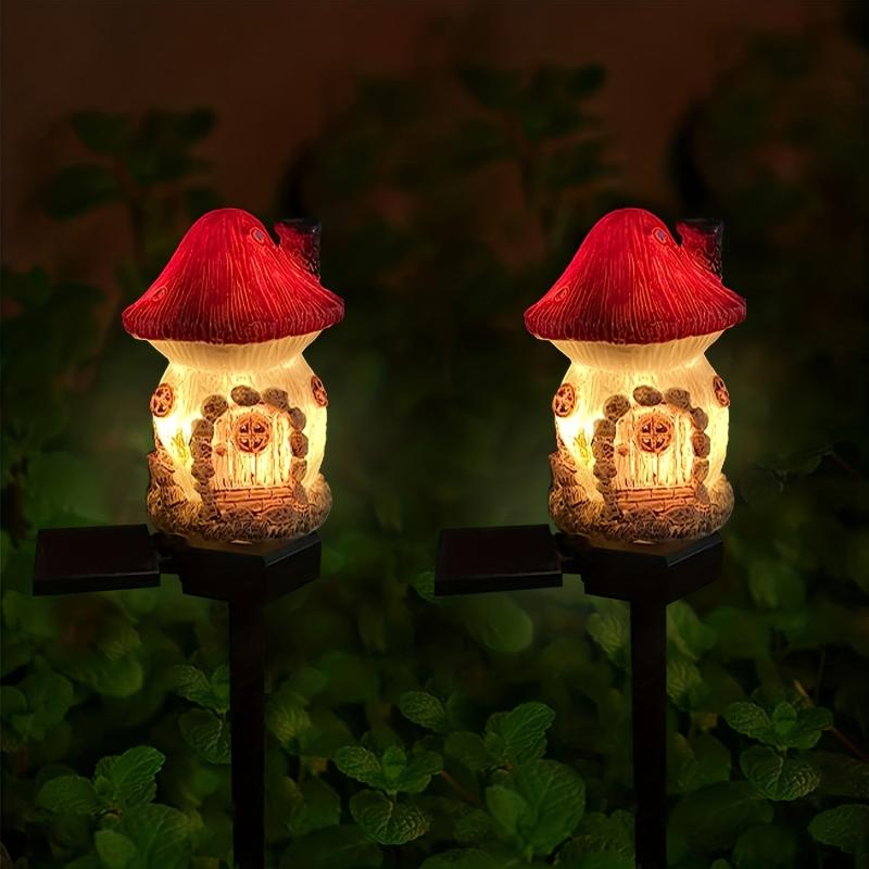Mushroom Fairy House Resin Solar Ground Plug Lights for Outdoor Decor