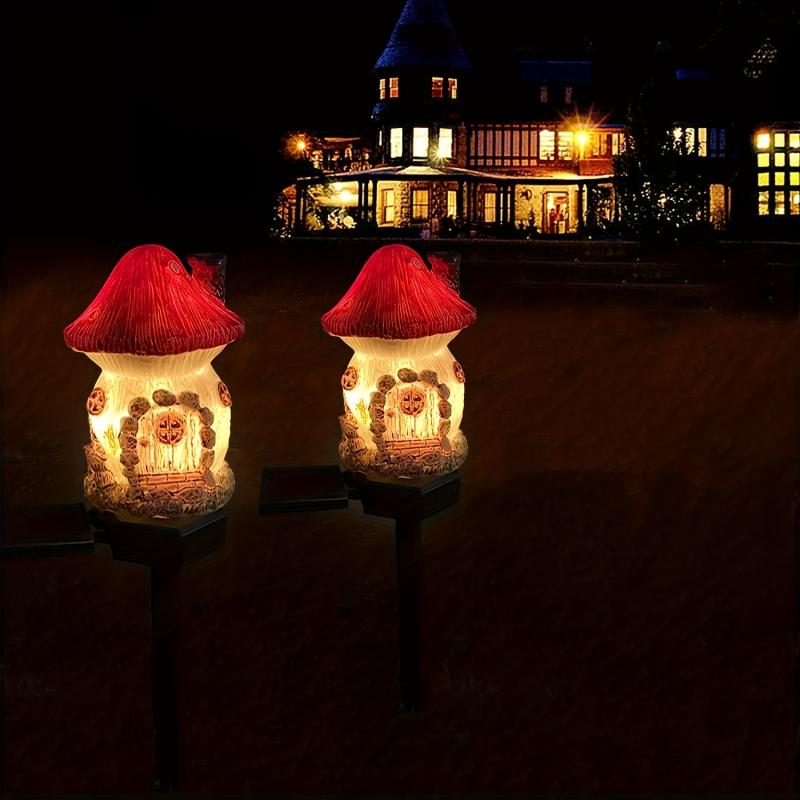 Mushroom Fairy House Resin Solar Ground Plug Lights for Outdoor Decor