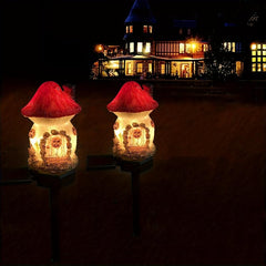 Mushroom Fairy House Resin Solar Ground Plug Lights for Outdoor Decor