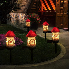 Mushroom Fairy House Resin Solar Ground Plug Lights for Outdoor Decor