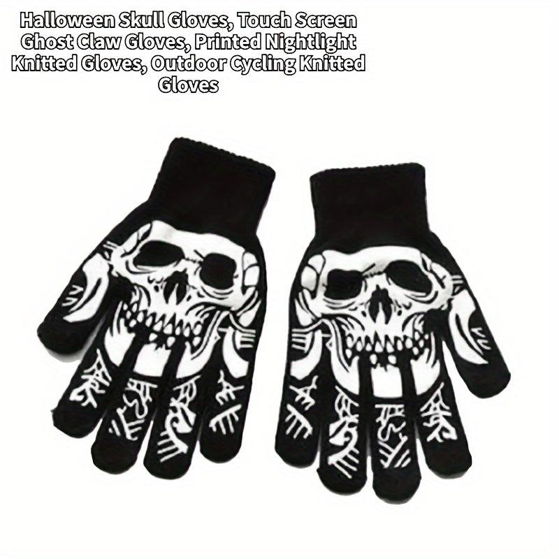 Halloween Skeleton Hand Knitted Gloves Elastic Touch Screen Ghost Claw Gloves