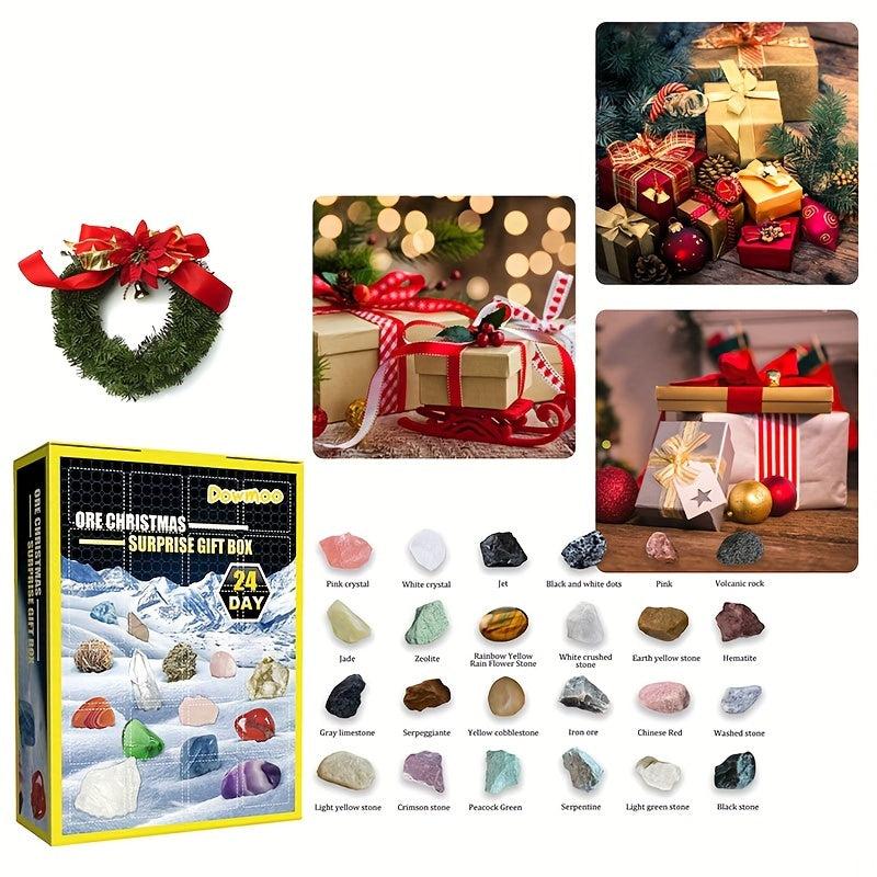 24 Grids Mineral Christmas Countdown 24 Days Surprise Multicolor Mineral Toy